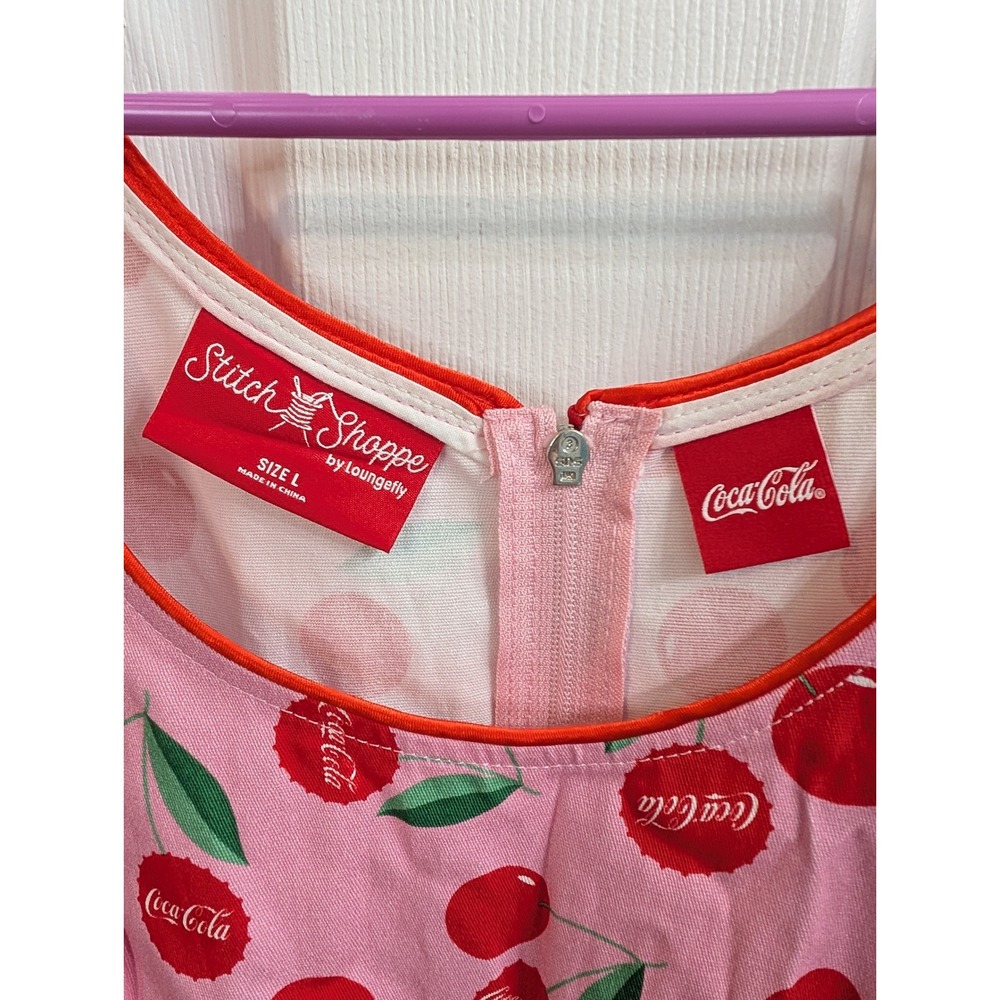 Stitch Shoppe Loungefly Coca-Cola Dress Women Pink Cherry‎ Retro - Size L - Picture 5 of 6